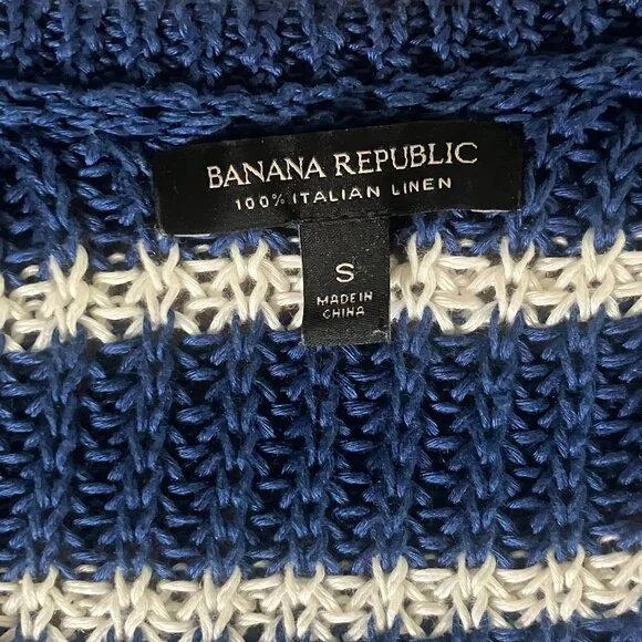 Banana Republic Navy and White Striped V-Neck Sweater - Picture 3 of 3